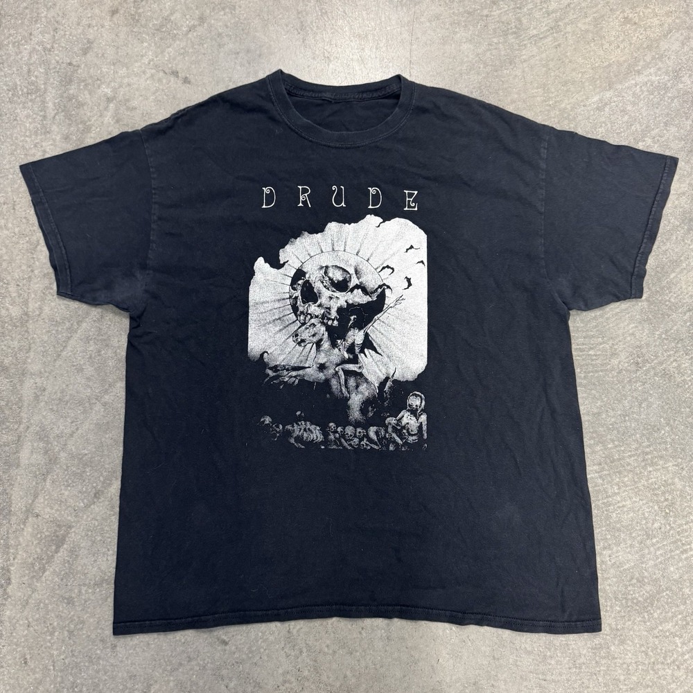 Drude Indianapolis Sludge Metal Band T Shirt Men's Large Black Skull Graphic L